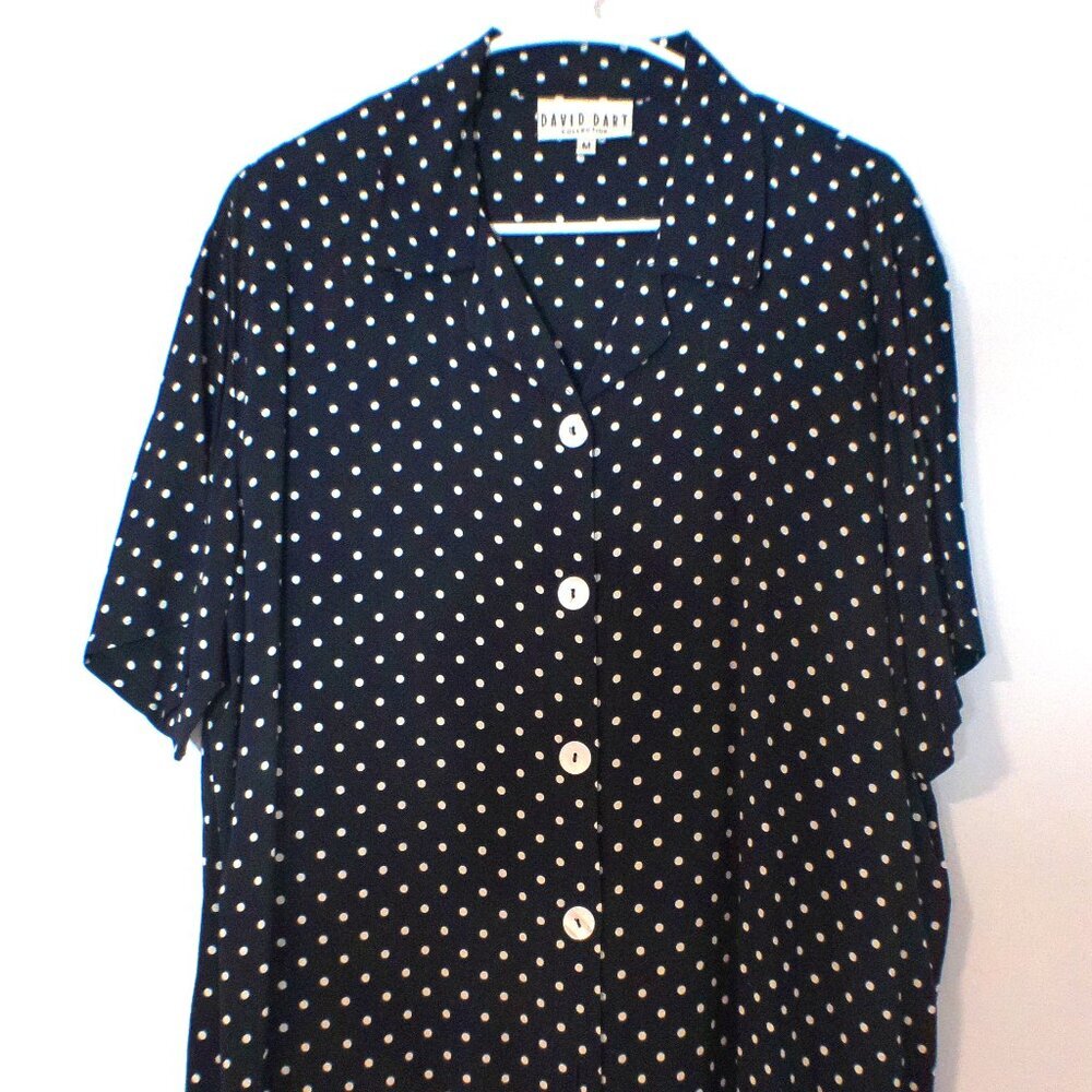 David Dart Collection Polka Dot Button Front Blouse Women’s Medium #1483
